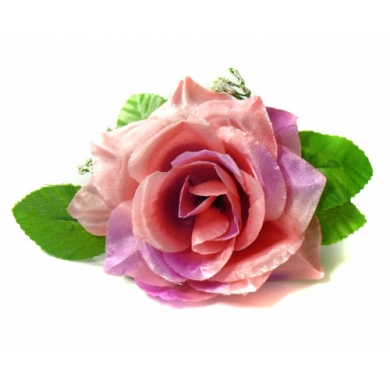 GR134 Róża w pąku - główka z liściem Pink/Purple